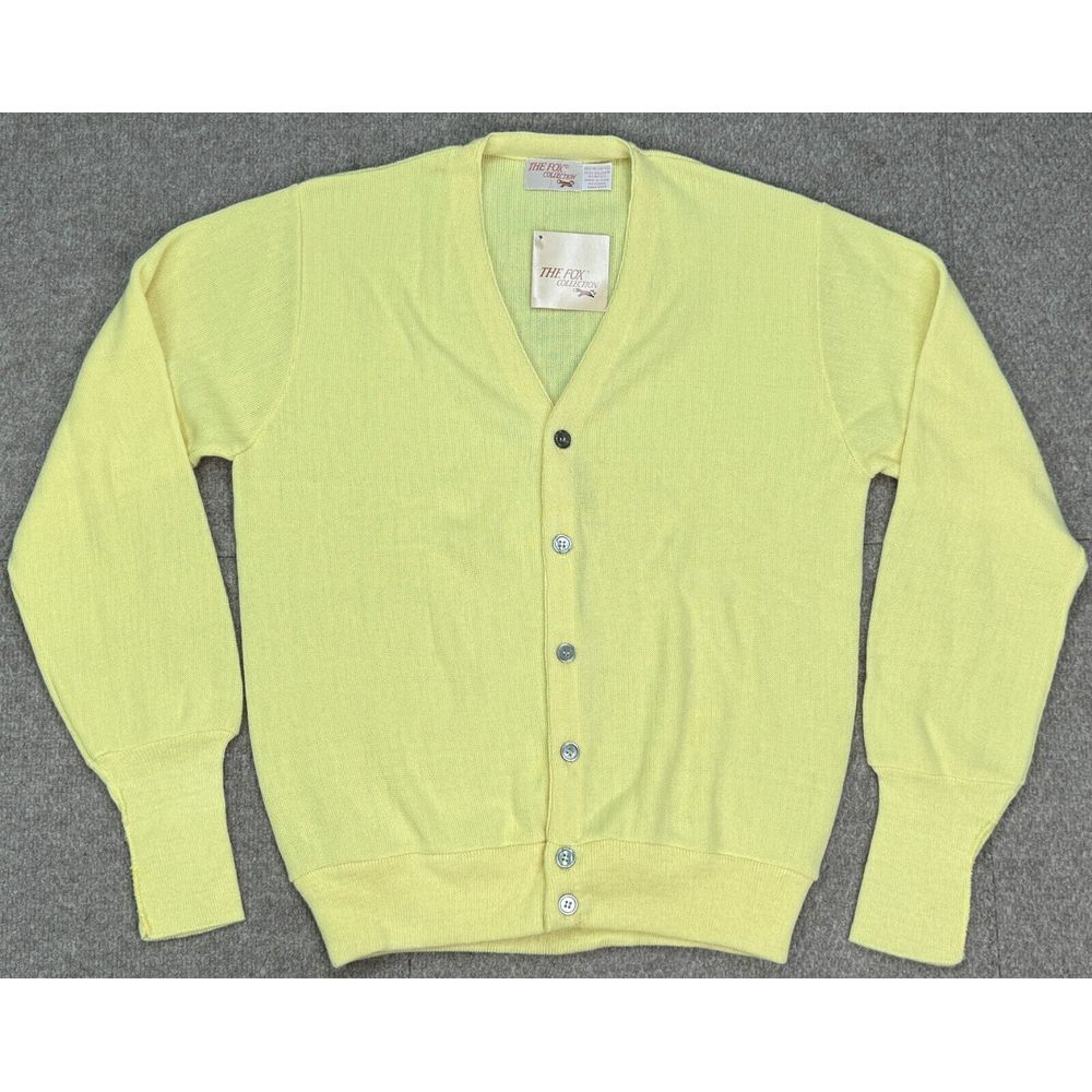 The Fox Collection‎ Vtg Made In USA Men Yellow Button Up Cardigan Sweater Size M